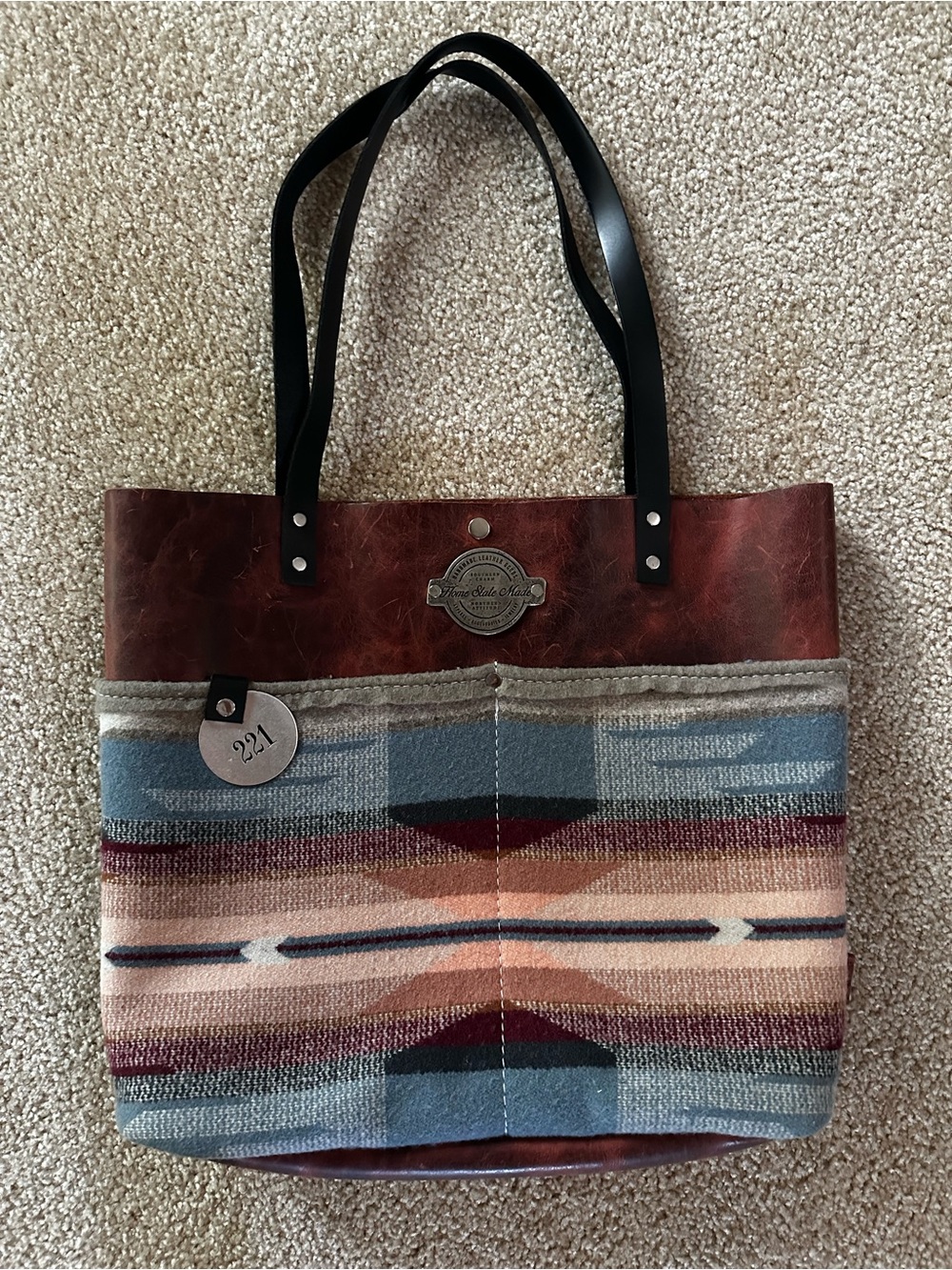 Home State Made handmade leather Southwest panel Tote Bag